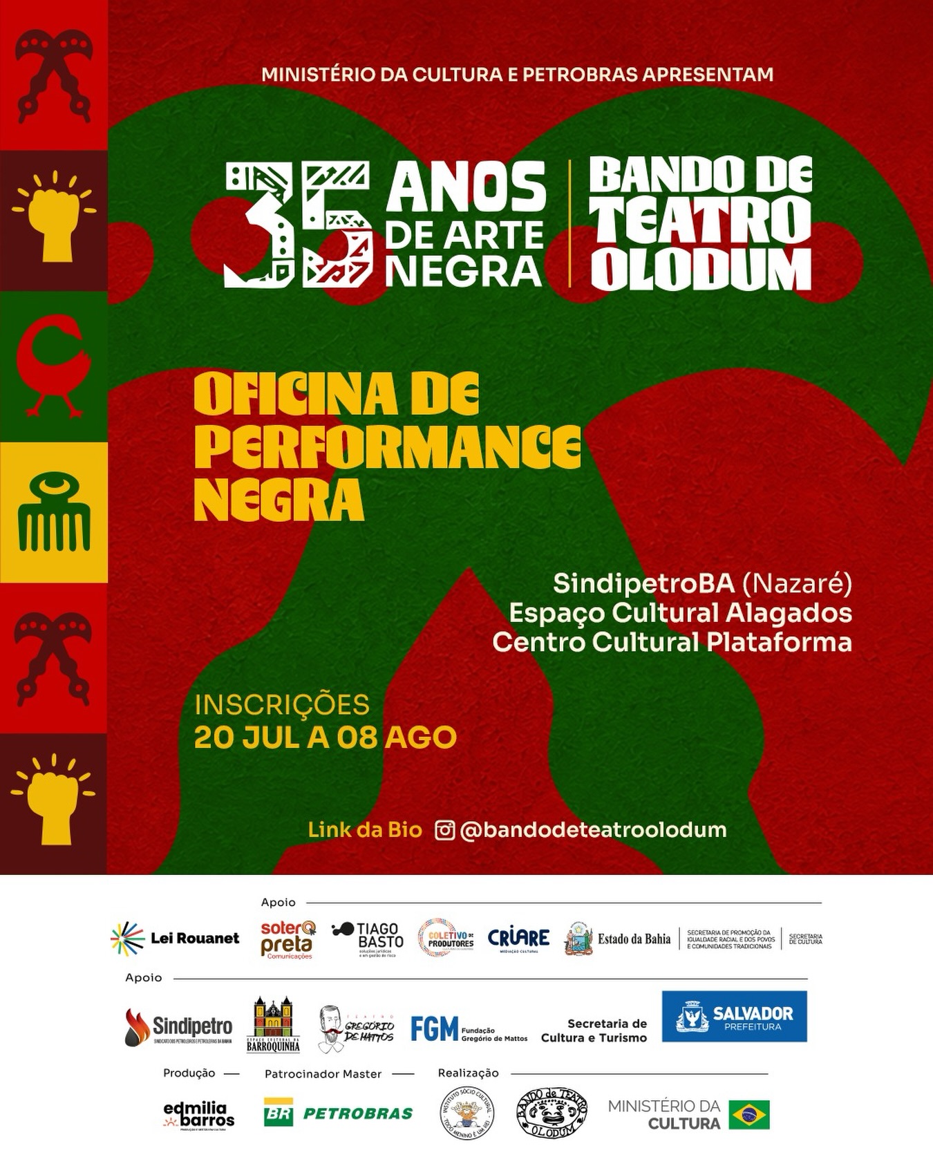Bando de Teatro Olodum em Oficina de Performance Negra 2026